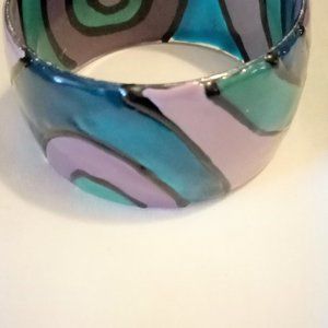 Women's Multi-Color Wide Bracelet Purple Blue Black Vintage 10 Inches Around